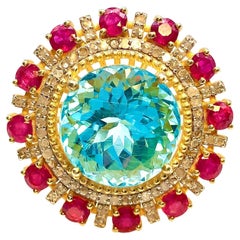Bochic Orient Ring aus 18 Karat Gold und Silber mit natürlichem afrikanischem Rubin, Topas und Diamanten