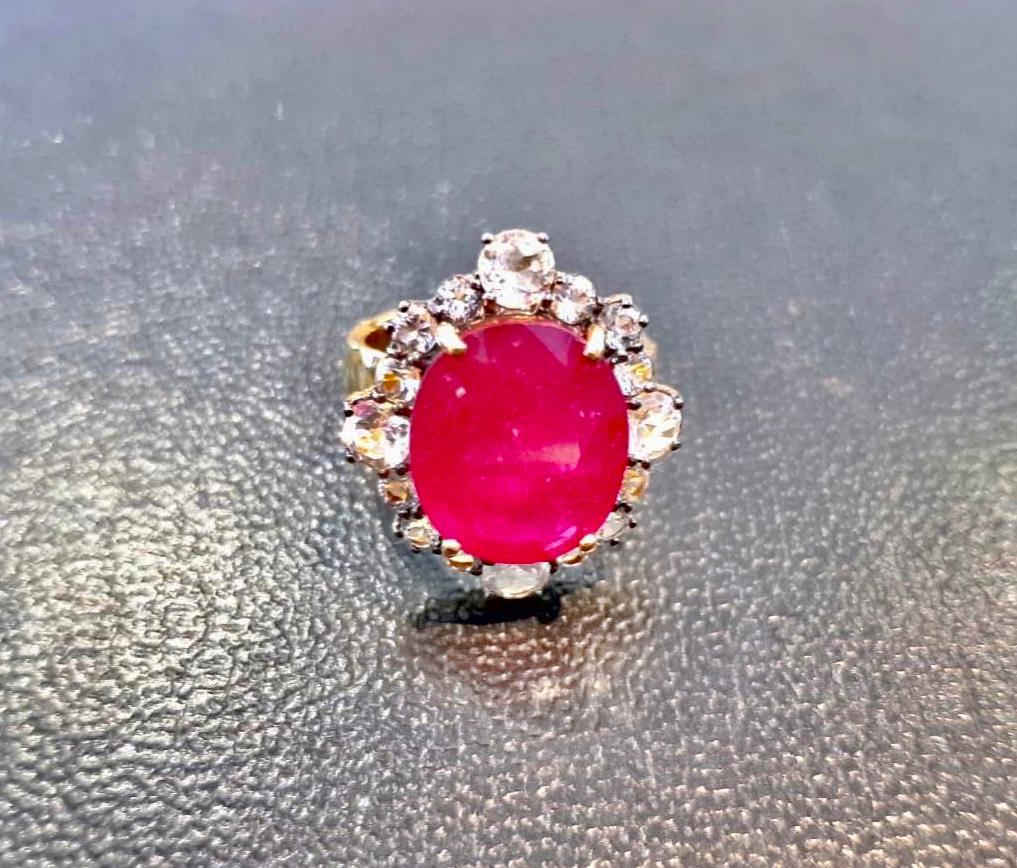 Baroque Bochic “Orient” Natural African Ruby & White Topaz Ring Set in 18K Gold & Silver For Sale
