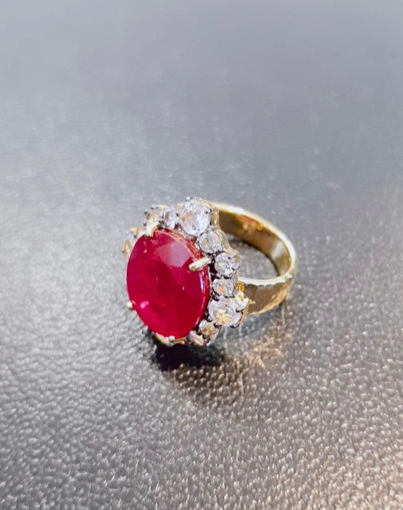 Women's Bochic “Orient” Natural African Ruby & White Topaz Ring Set in 18K Gold & Silver For Sale