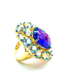 Bochic “Orient” Natural Amethyst & Aquamarine Ring Set In 18K Gold & Silver