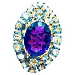 Bochic “Orient” Natural Amethyst & Aquamarine Ring Set In 18K Gold & Silver