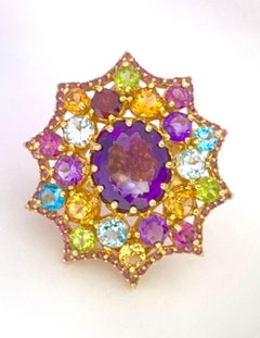 Bochic “Orient” Vintage Amethyst, Citrine & Topaz Ring Set In 18 K Gold & Silver