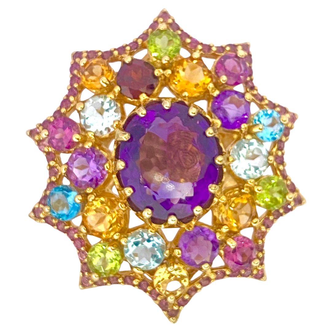 Bochic “Orient” Natural Amethyst, Citrine & Topaz Ring Set In 18 K Gold & Silver