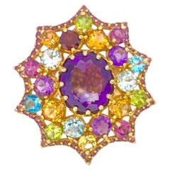 Anello Bochic "Orient" con ametista naturale, citrino e topazio in oro e argento 18 K.