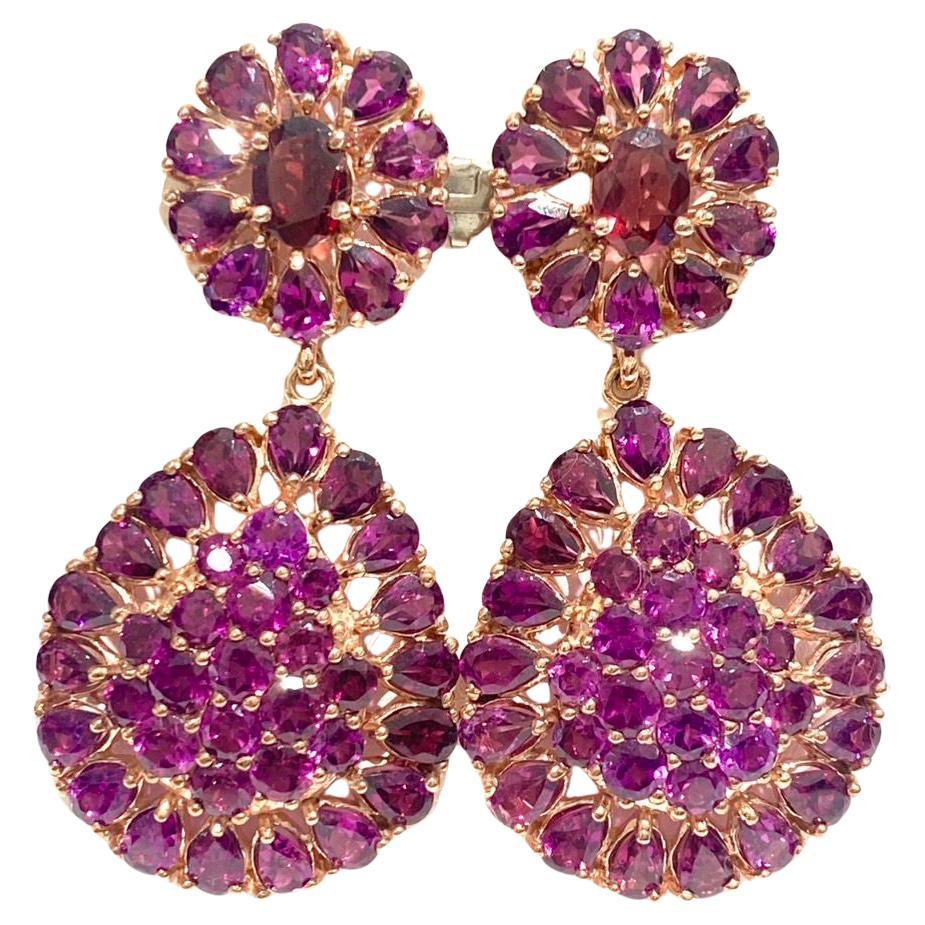 Bochic “Orient” Natural Amethyst Drop Retro Earrings Set In 18K Gold & Silver