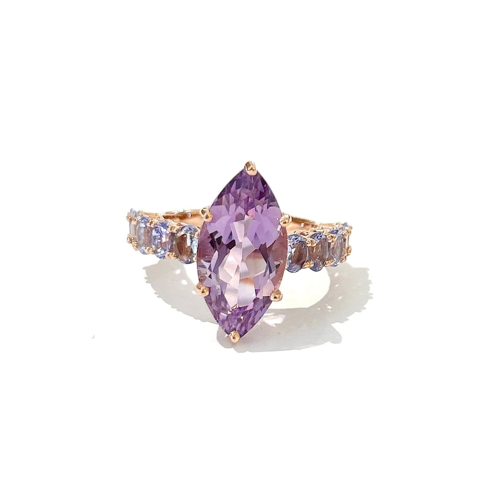 Women's or Men's Bochic “Orient” Natural Amethyst & Lilac Tanzanite Ring Set 18K Gold & Silver For Sale