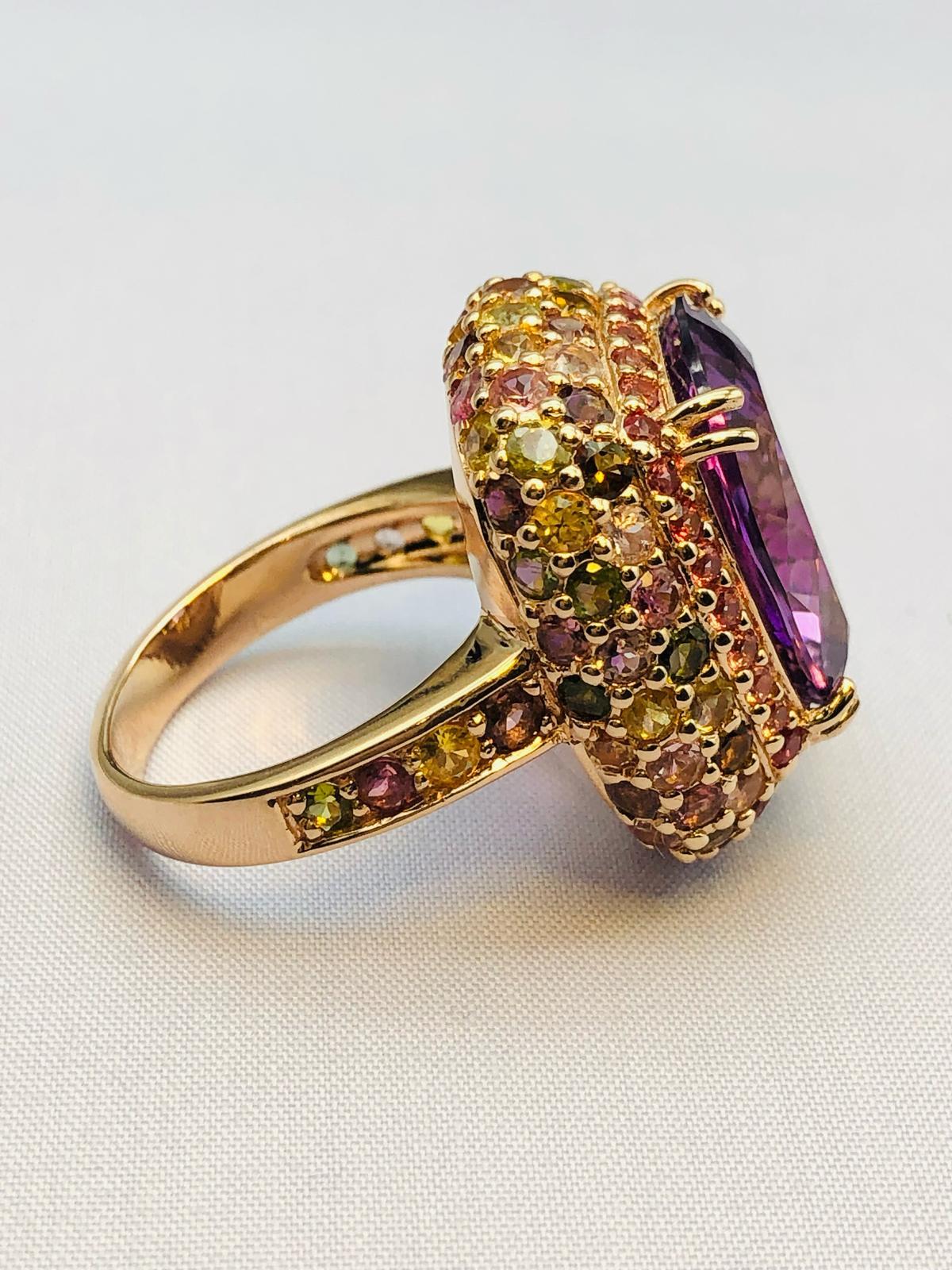 Bochic “Orient” Natural Amethyst & Multi Sapphire Ring Set In 18K Gold & Silver For Sale 5