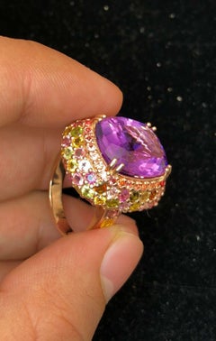 Bochic “Orient” Vintage Amethyst & Multi Sapphire Ring Set In 18K Solid Gold