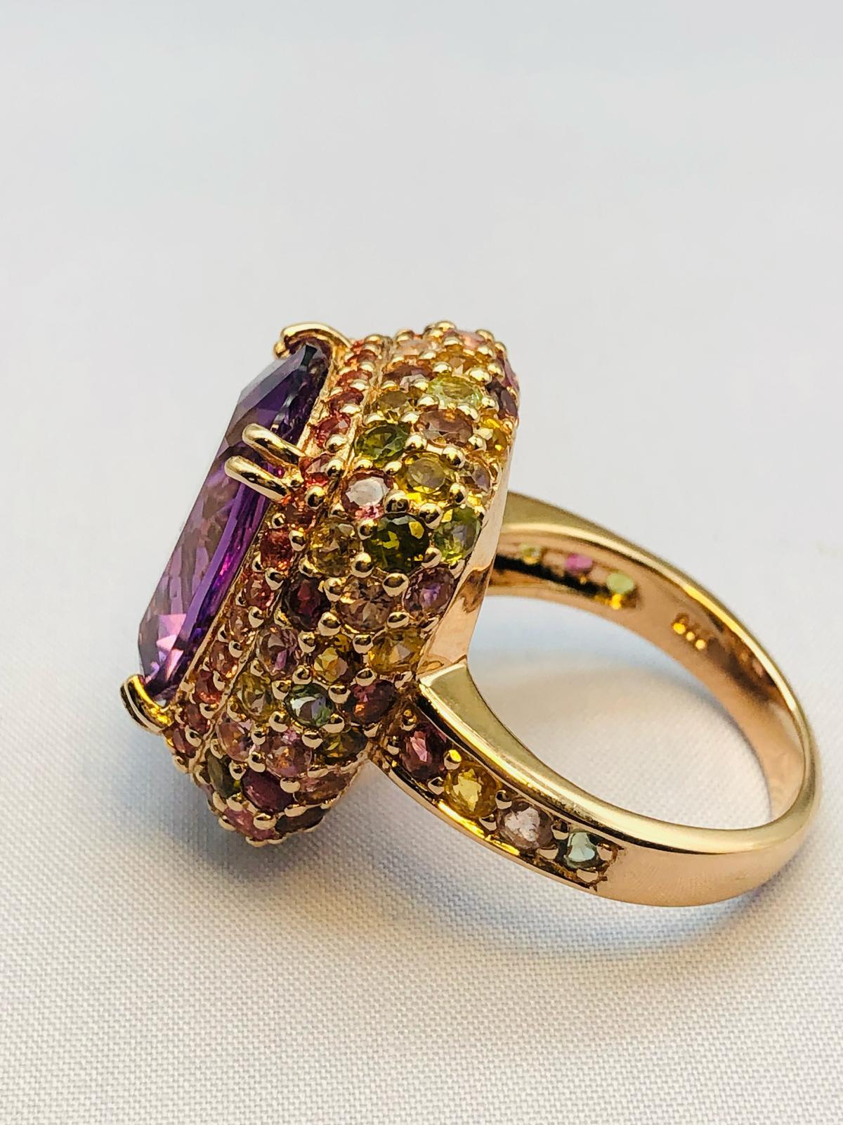 Bochic “Orient” Natural Amethyst & Multi Sapphire Ring Set In 18K Solid Gold For Sale 1