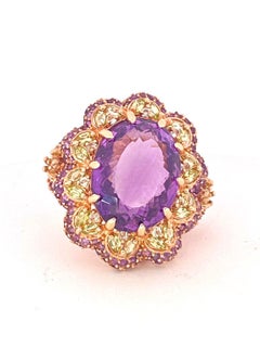 Bochic “Orient” Natural Amethyst & Peridot Cocktail Ring Set In 18K Gold&Silver