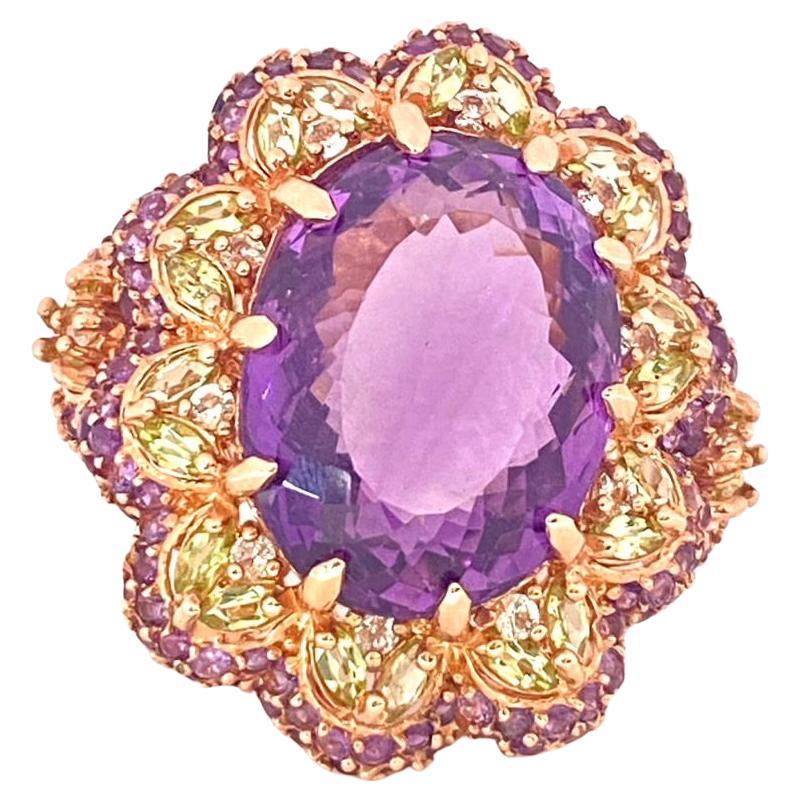 Bochic “Orient” Natural Amethyst & Peridot Cocktail Ring Set In 18K Gold&Silver