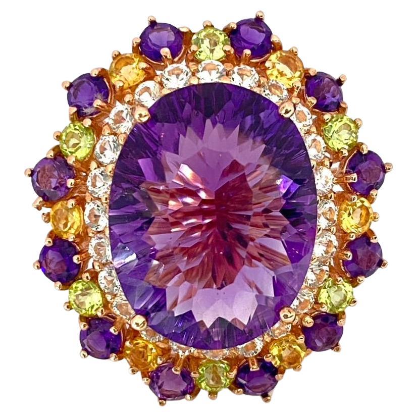 Bochic “Orient” Natural Amethyst & Peridot Ring Set In 18K Gold & Silver