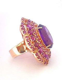 Bochic “Orient” Vintage Amethyst & White Topaz Ring Set In 18 K Gold & Silver