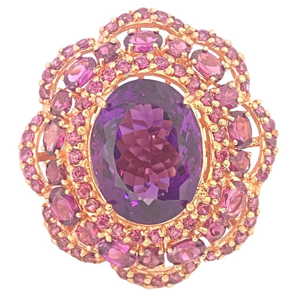 Anello Bochic "Orient" con ametista naturale e topazio bianco in oro e argento 18 K.