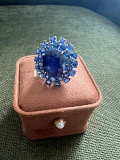 Bochic Orient saphir multi bleu naturel serti en or blanc et argent 18 carats