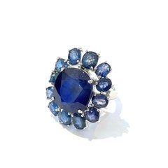 Bochic “Orient” Vintage Blue Sapphire Cocktail Ring Set In 18K Gold & Silver