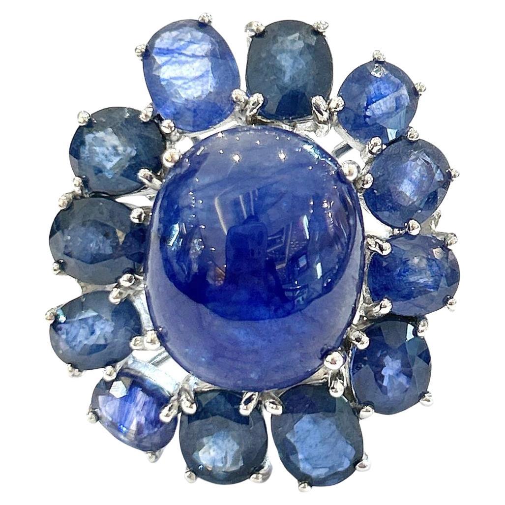 Bochic “Orient” Natural Blue Sapphire Cocktail Ring Set In 18K Gold & Silver