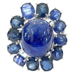 Bochic “Orient” Natural Blue Sapphire Cocktail Ring Set In 18K Gold & Silver