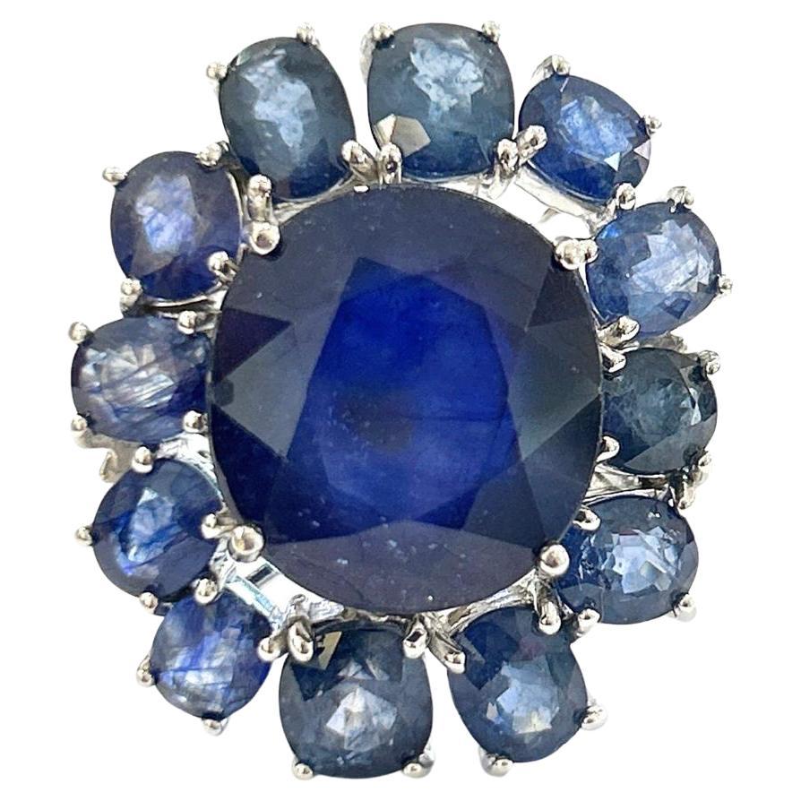 Bochic “Orient” Natural Blue Sapphire Cocktail Ring Set In 18K Gold & Silver
