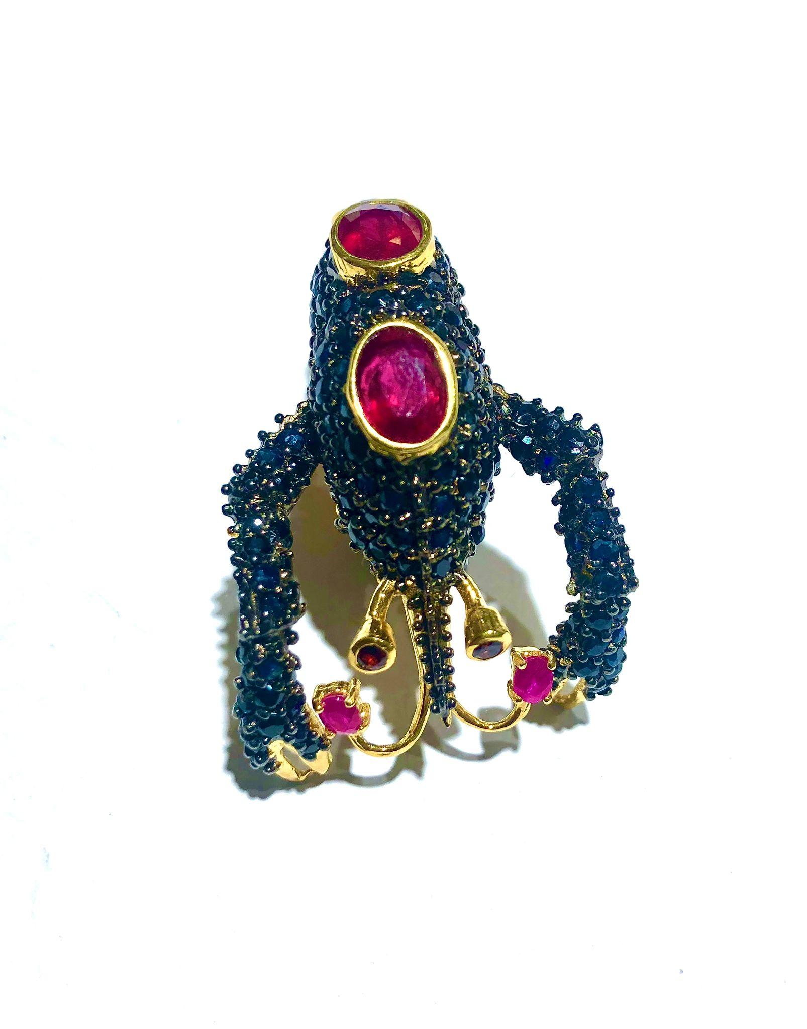 Bochic “Orient” Natural Blue Sapphire & Natural Ruby Ring Set In 18K Gold&Silver For Sale 4