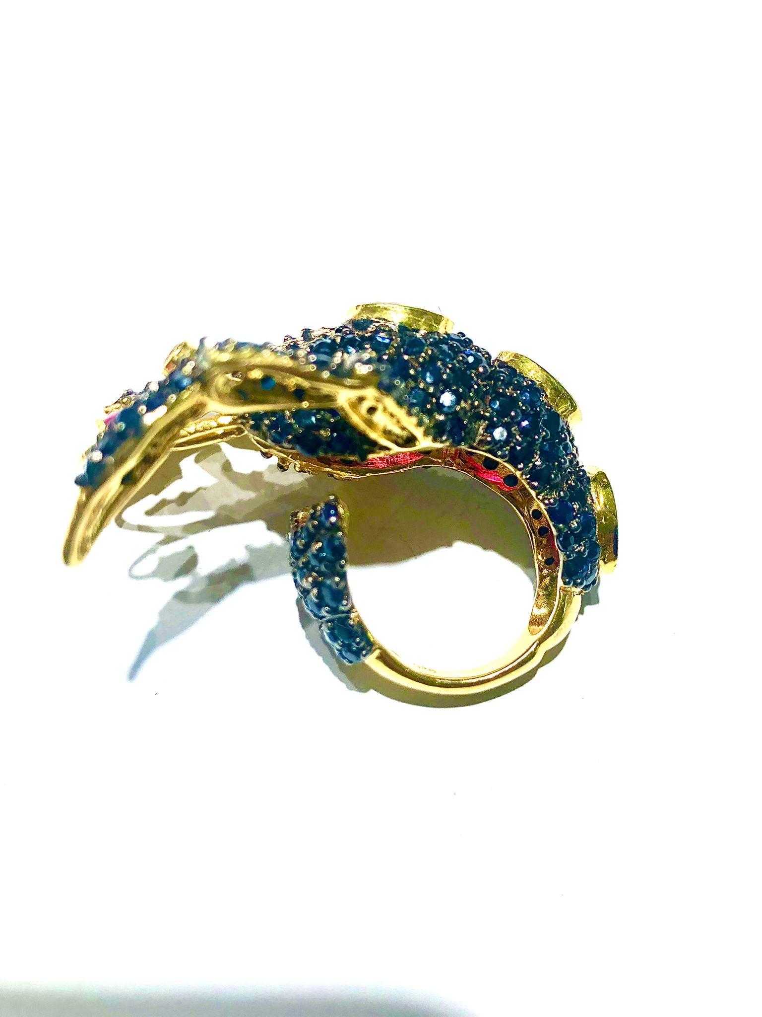 Women's or Men's Bochic “Orient” Natural Blue Sapphire & Natural Ruby Ring Set In 18K Gold&Silver For Sale