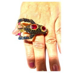 Bochic “Orient” Natural Blue Sapphire & Natural Ruby Ring Set In 18K Gold&Silver