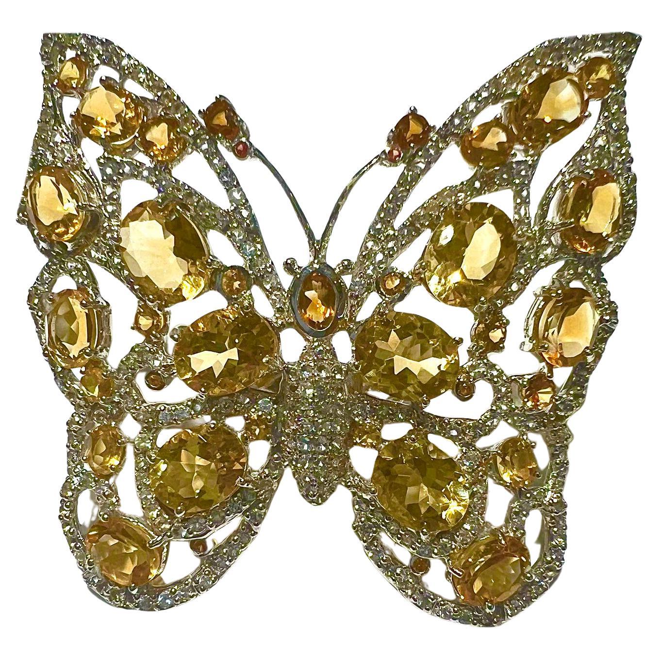 Bochic “Orient” Natural Citrin & Topaz Brooch/ Pendent or Ring Set In 18K Gold &