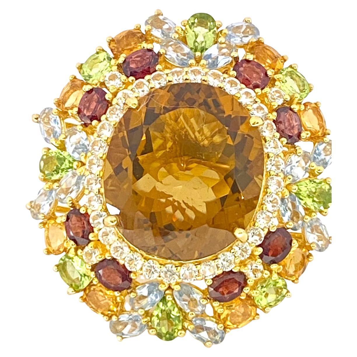Bochic “Orient” Natural Citrine & Peridot Cocktail Ring Set In 18K Gold&Silver