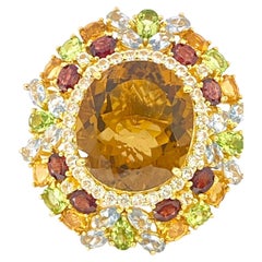 Bochic “Orient” Natural Citrine & Peridot Cocktail Ring Set In 18K Gold&Silver