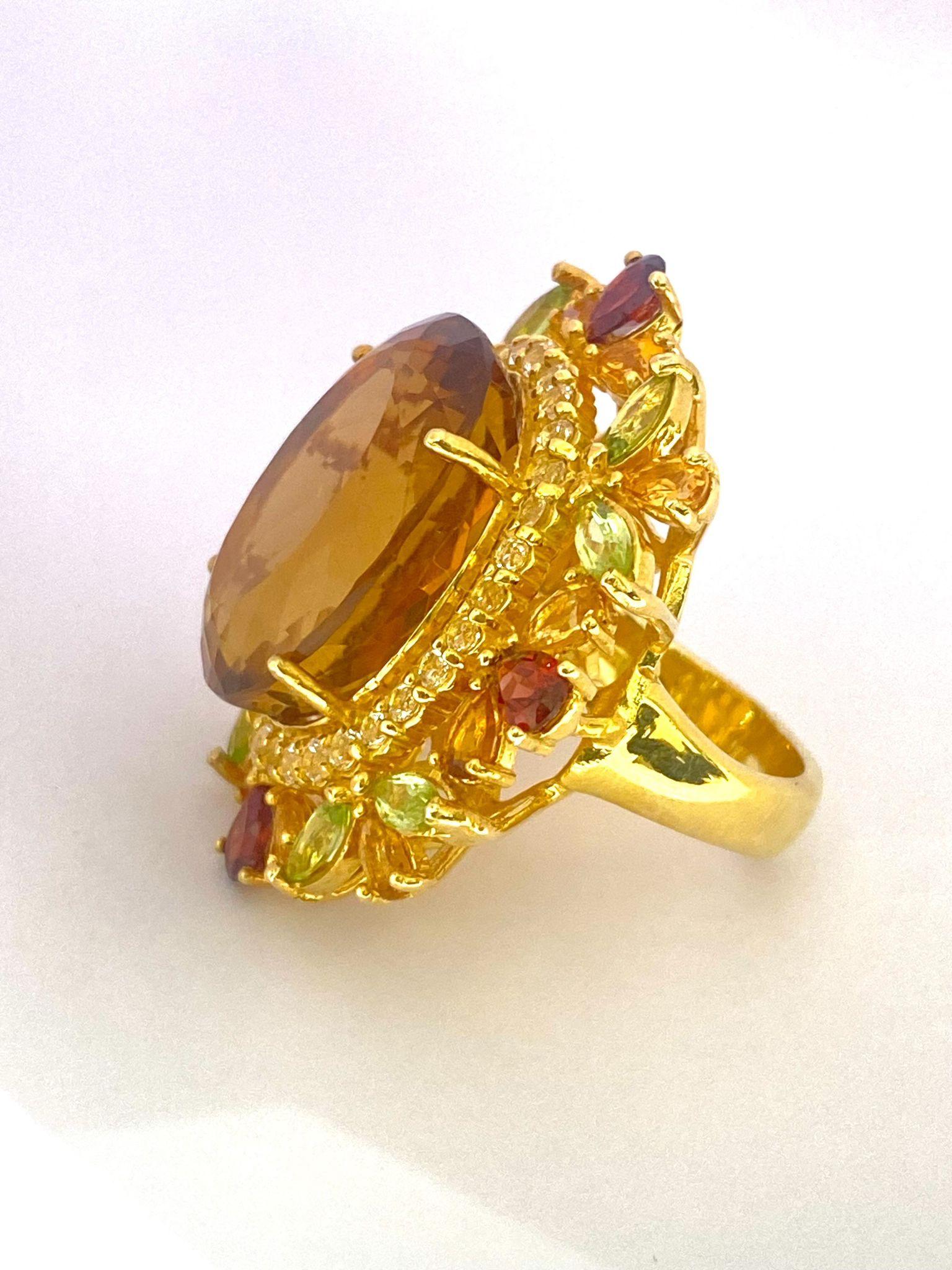 Bochic Orient natürlichen Citrin, Peridot & Rhodolith Ring Set in 18K Gold & Silv im Angebot 6