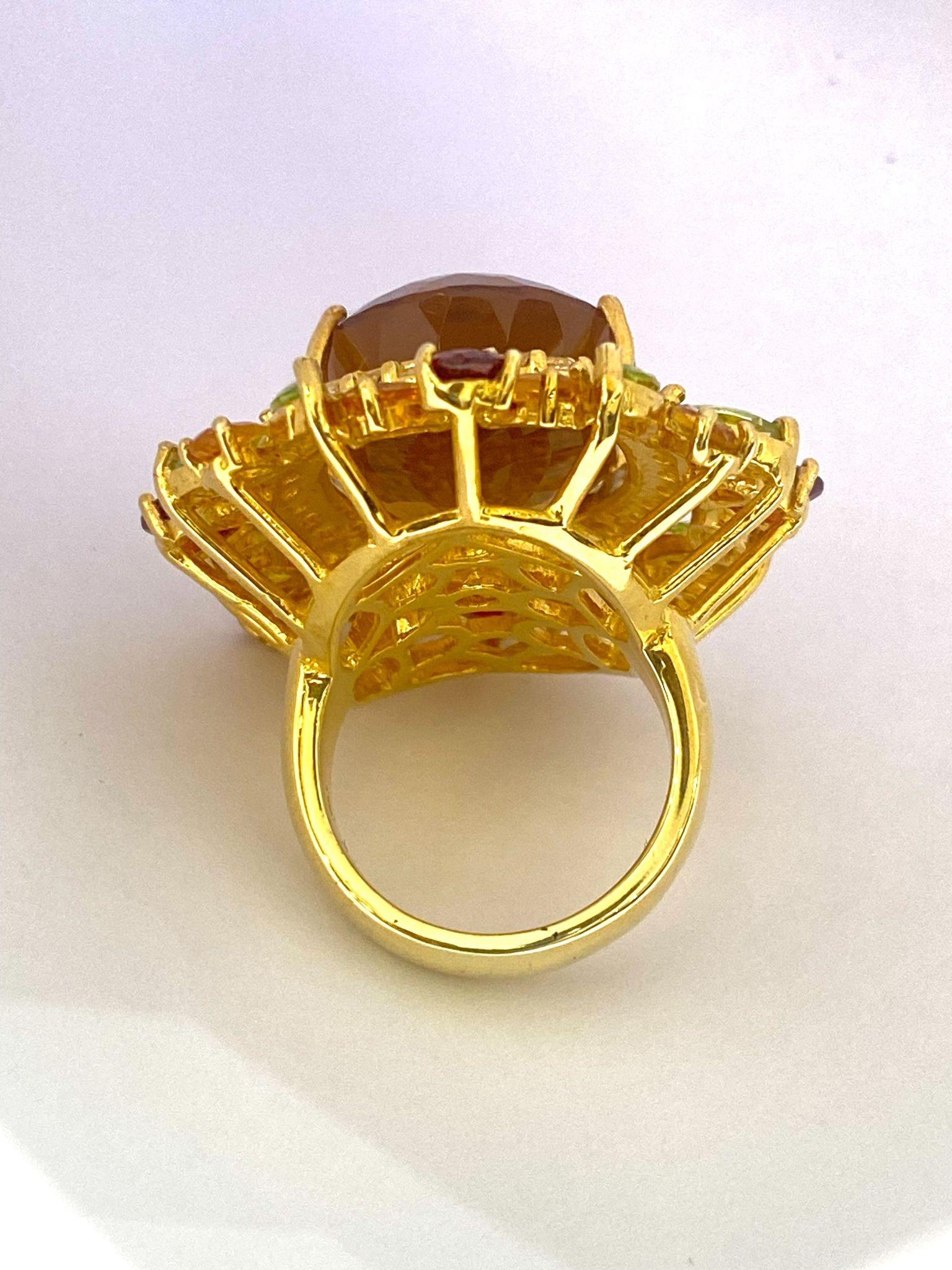 Bochic Orient natürlichen Citrin, Peridot & Rhodolith Ring Set in 18K Gold & Silv (Belle Époque) im Angebot