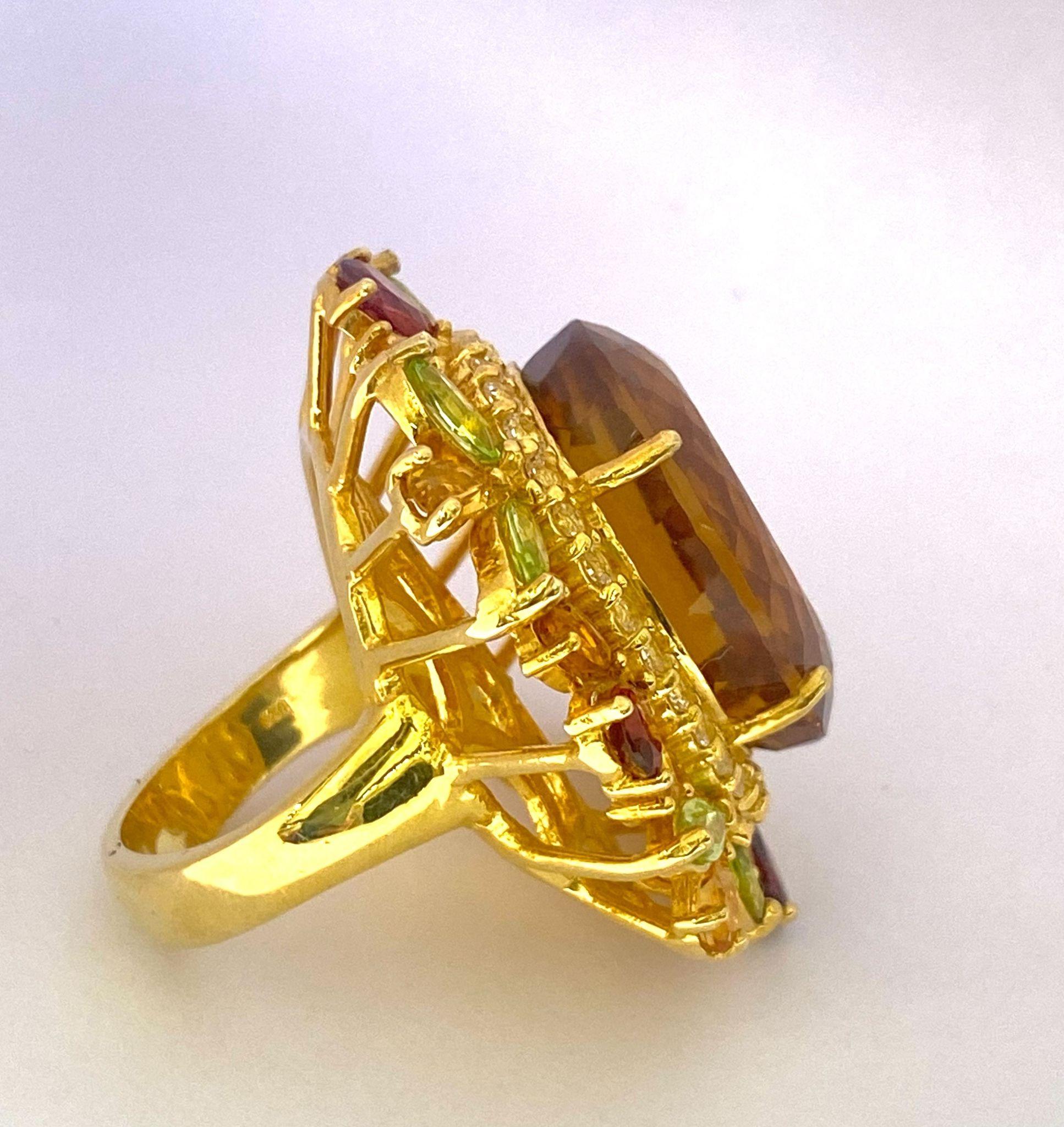 Bochic Orient natürlichen Citrin, Peridot & Rhodolith Ring Set in 18K Gold & Silv für Damen oder Herren im Angebot