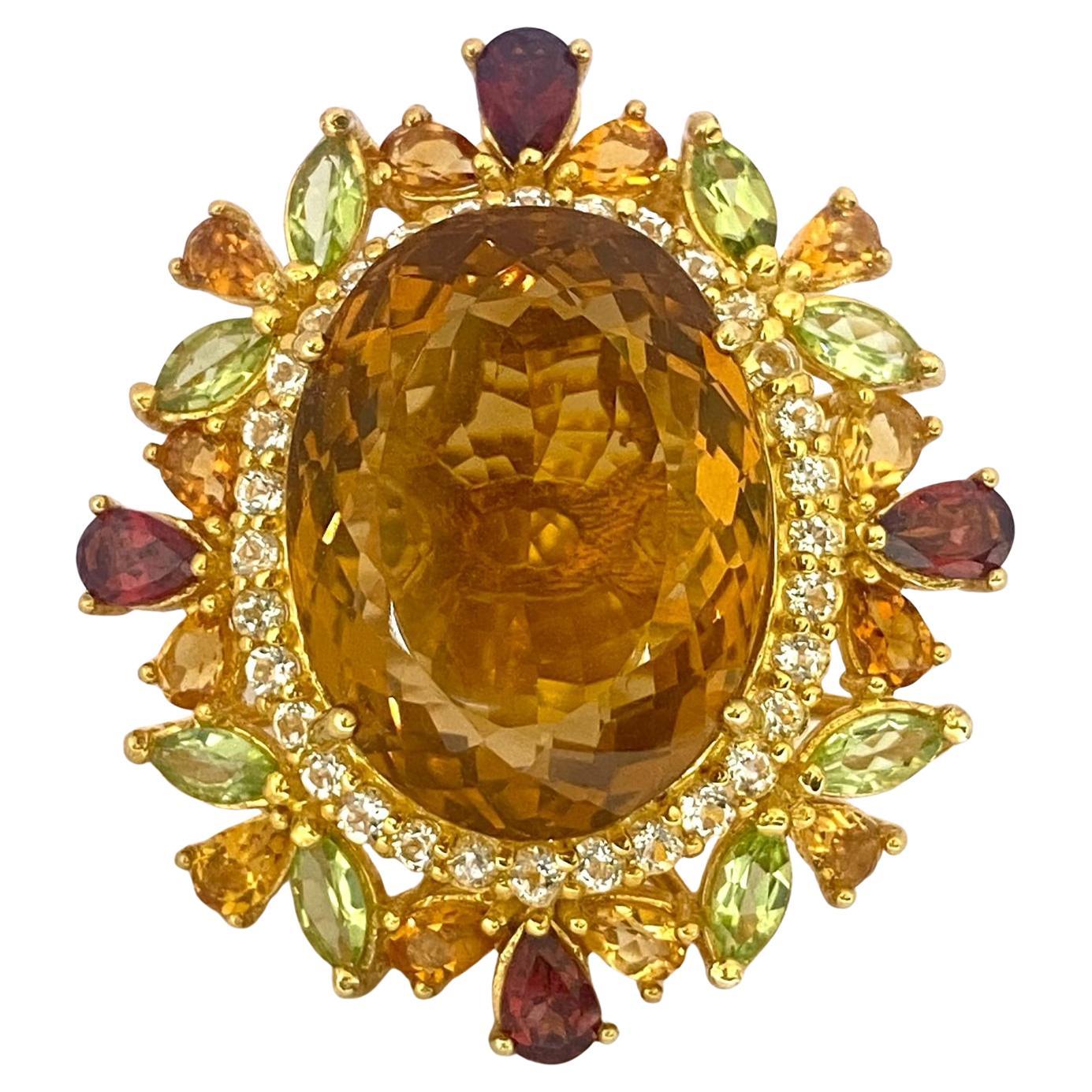 Bague Bochic Orient en or 18 carats sertie de citrine naturelle, péridot et rhodolite