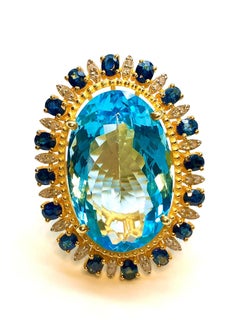 Bochic “Orient” Vintage Diamond, Blue Sapphire & Topaz Ring Set In 18K Gold & Si