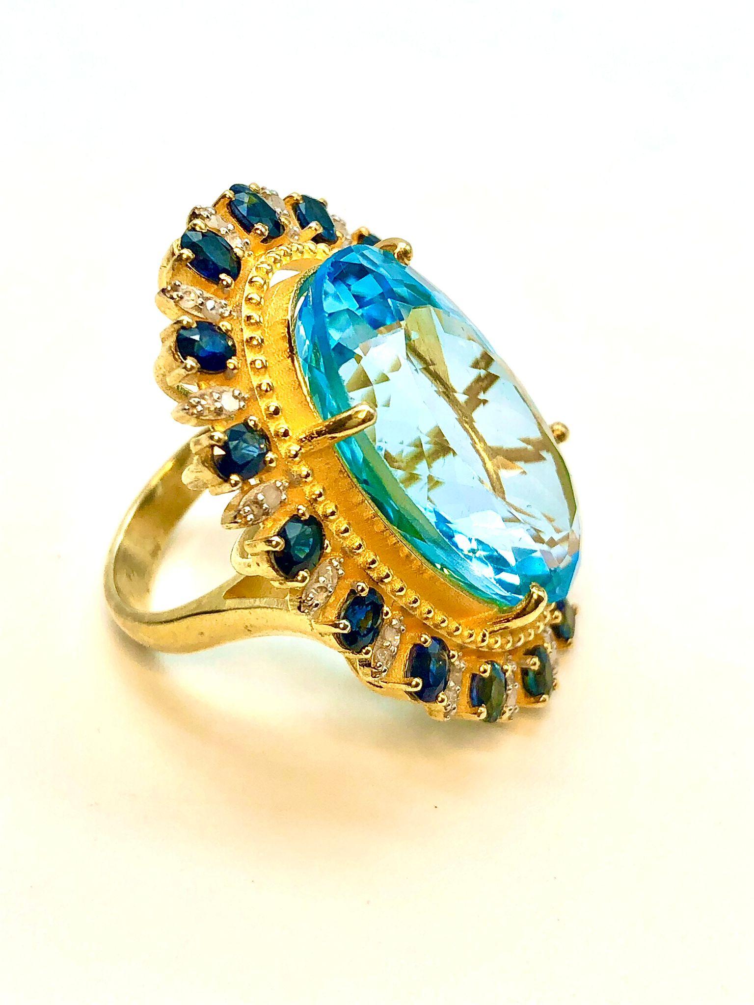 Bague Bochic Orient en or 18 carats, diamant naturel, saphir bleu et topaze Unisexe en vente