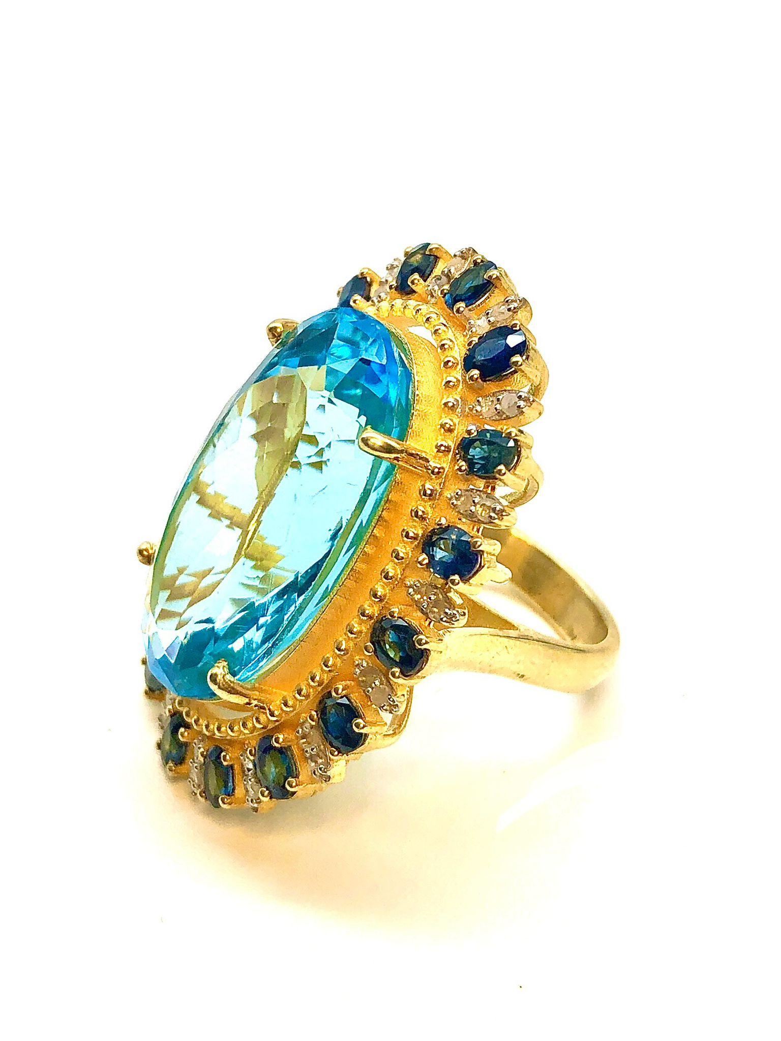 Bague Bochic Orient en or 18 carats, diamant naturel, saphir bleu et topaze en vente 1