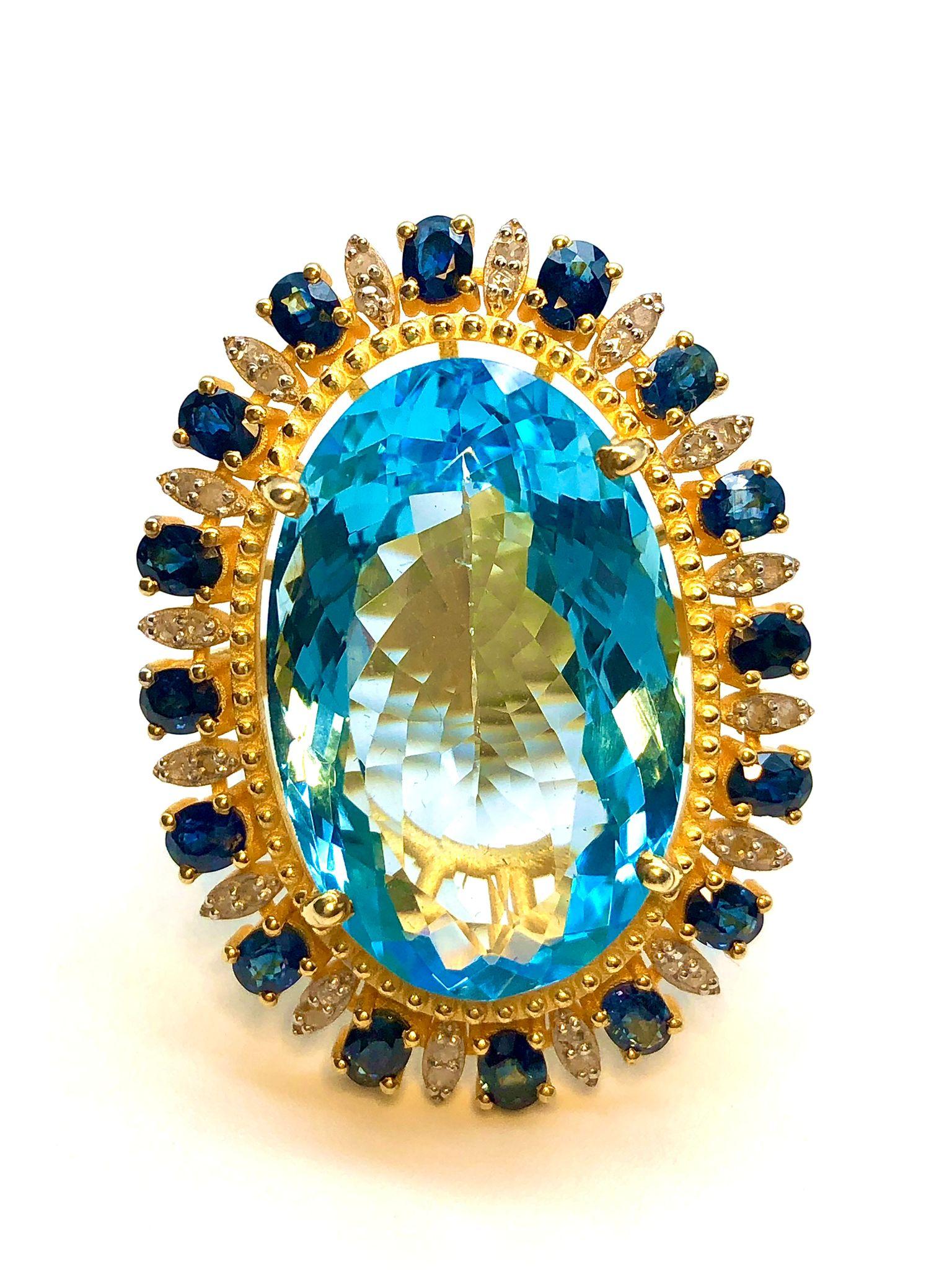 Bague Bochic Orient en or 18 carats, diamant naturel, saphir bleu et topaze en vente 3