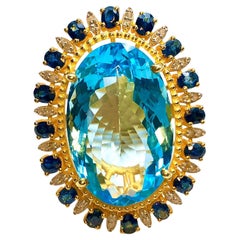 Bochic “Orient” Natural Diamond, Blue Sapphire & Topaz Ring Set In 18K Gold & Si
