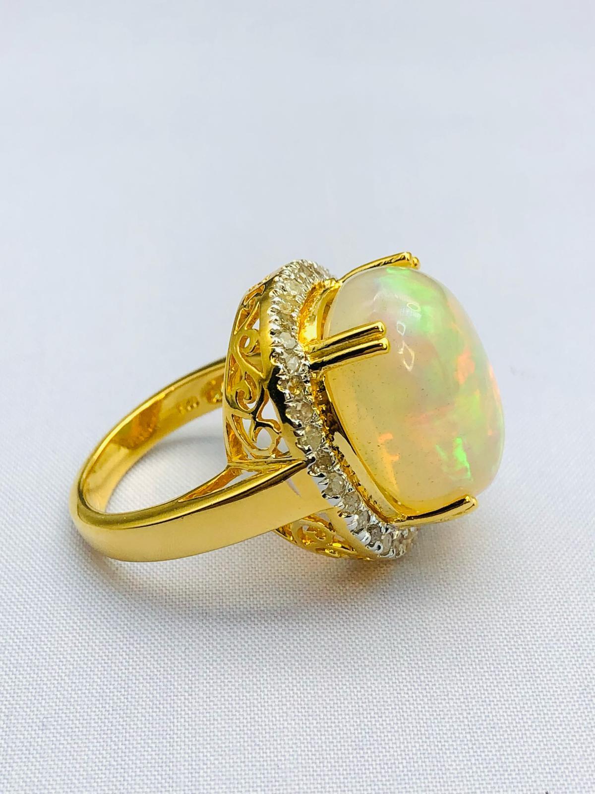 Bochic “Orient” Natural Diamond & Fire Opal Ring Set In 18K Gold & Silver For Sale 4