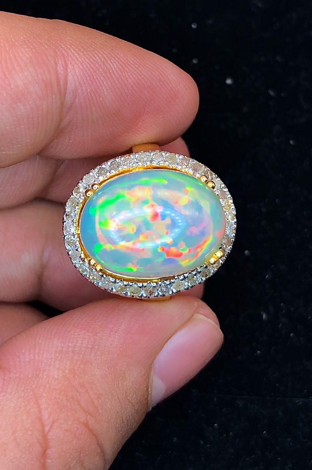 Bochic “Orient” Natural Diamond & Fire Opal Ring Set In 18K Gold & Silver For Sale 10