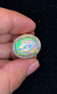 Bochic “Orient” Vintage Diamond & Fire Opal Ring Set In 18K Gold & Silver
