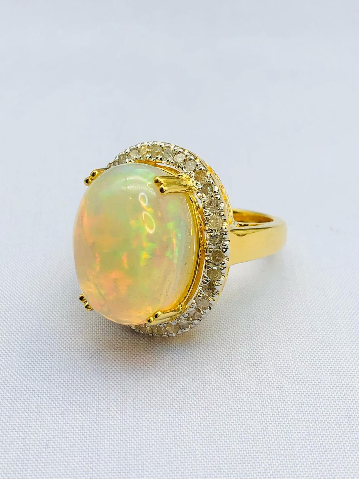 Bochic “Orient” Natural Diamond & Fire Opal Ring Set In 18K Gold & Silver For Sale 2