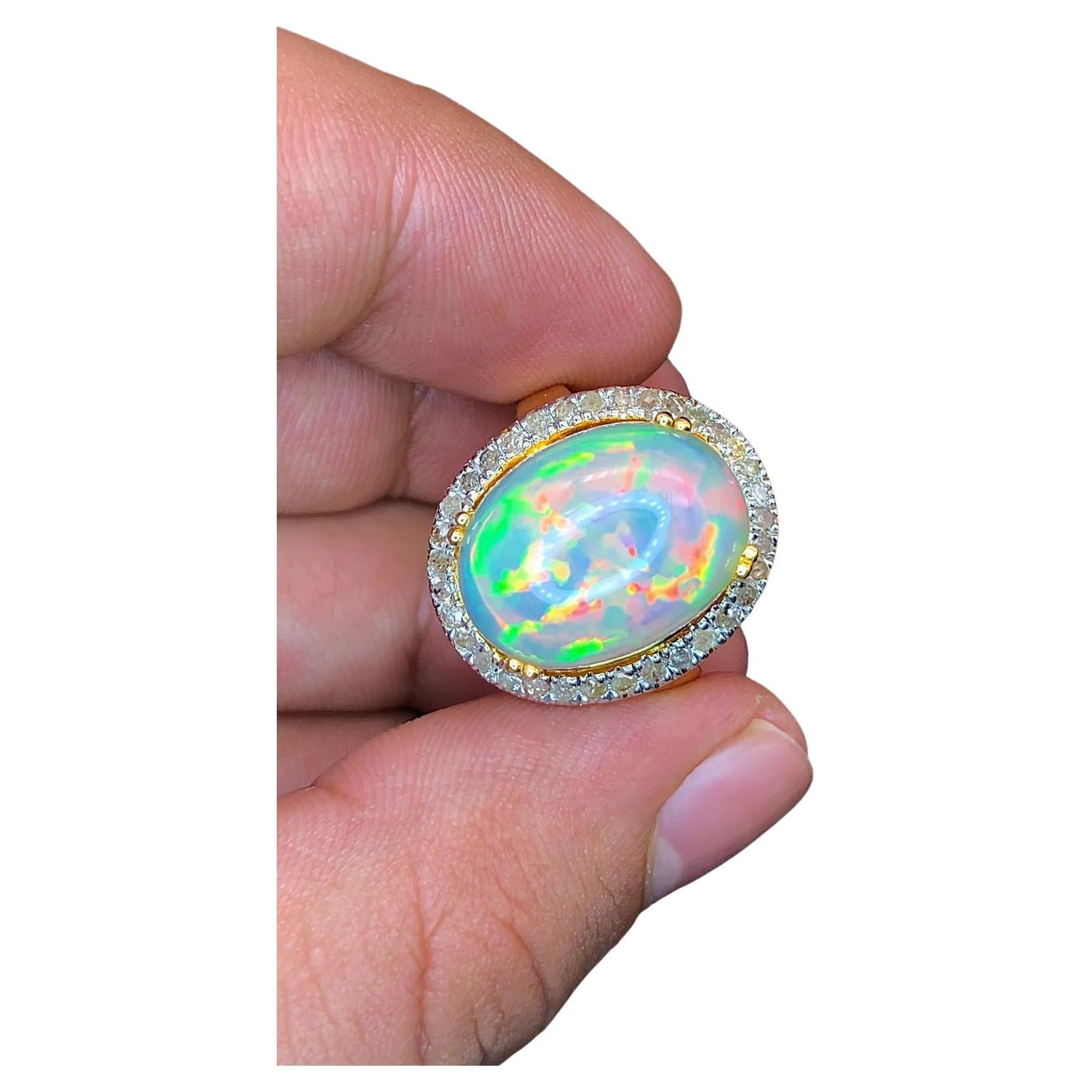 Bochic “Orient” Natural Diamond & Fire Opal Ring Set In 18K Gold & Silver