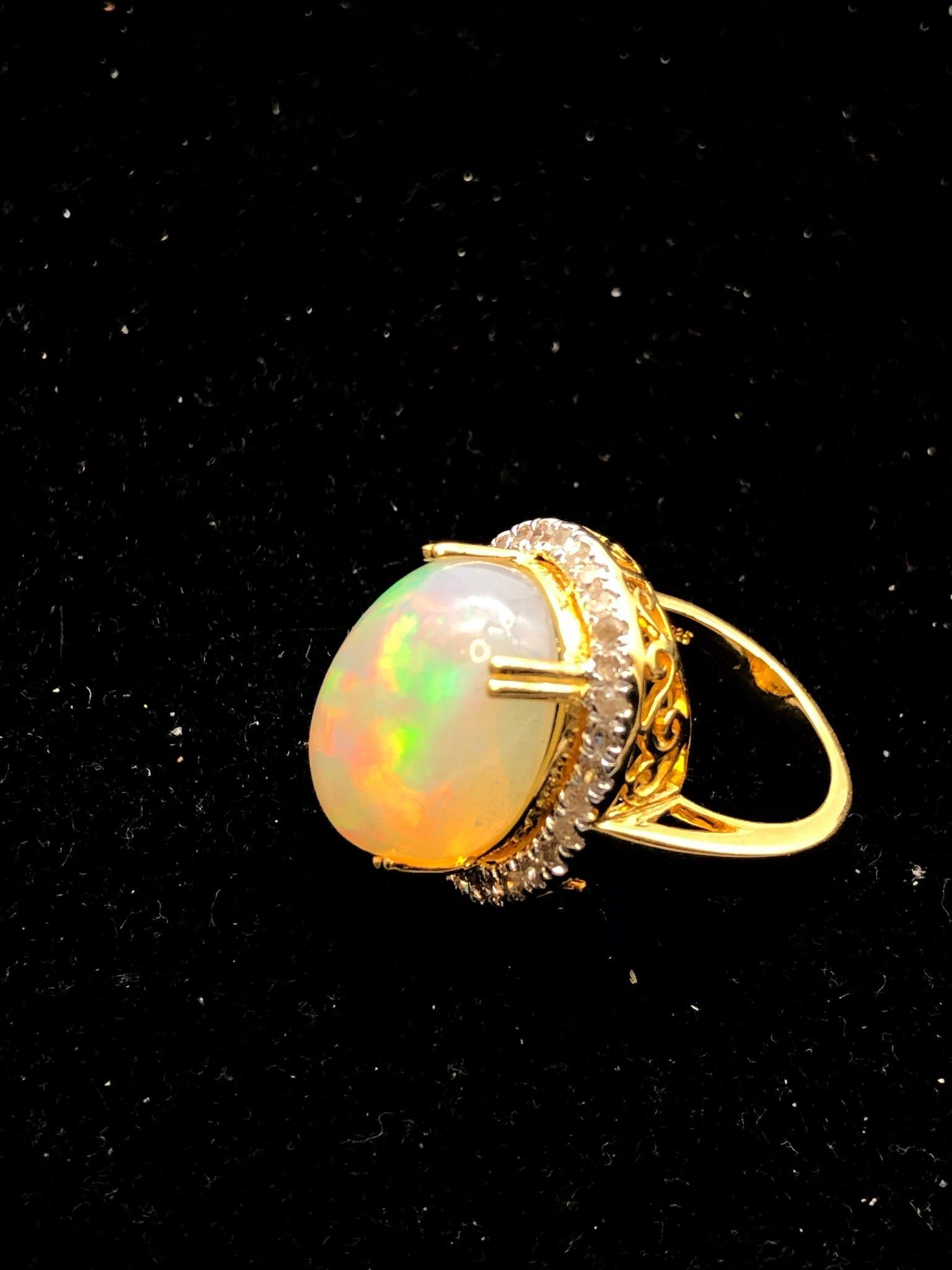 Bochic “Orient” Natural Diamond & Fire Opal Ring Set In 18K Gold & Silver For Sale 4