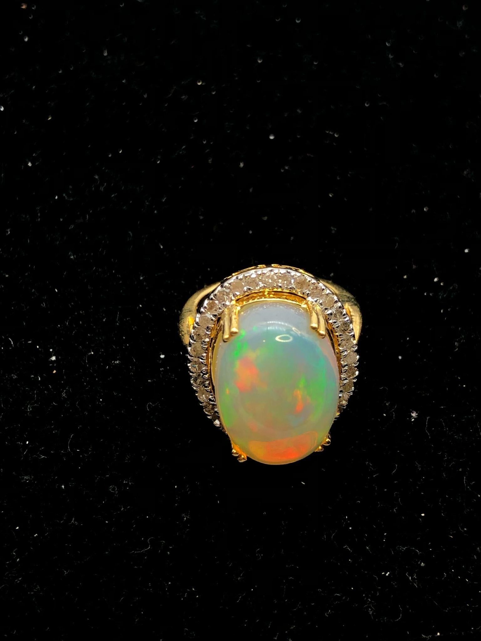 Bochic “Orient” Natural Diamond & Fire Opal Ring Set In 18K Gold & Silver For Sale 5