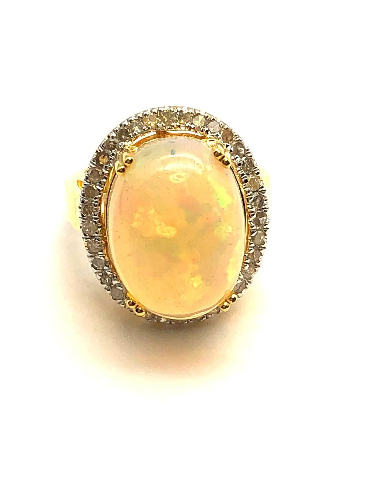 Bochic “Orient” Natural Diamond & Fire Opal Ring Set In 18K Gold & Silver For Sale 5