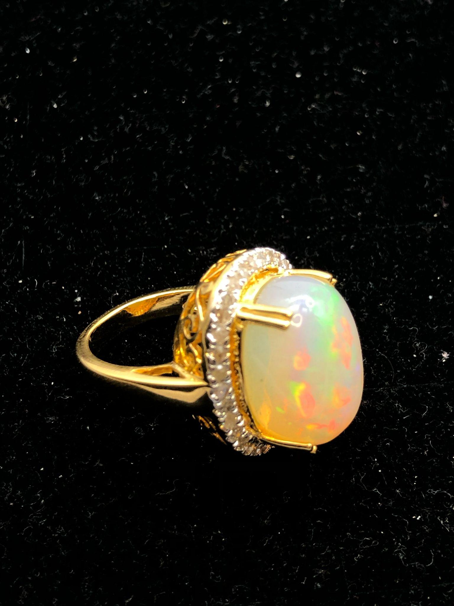 Bochic “Orient” Natural Diamond & Fire Opal Ring Set In 18K Gold & Silver For Sale 6