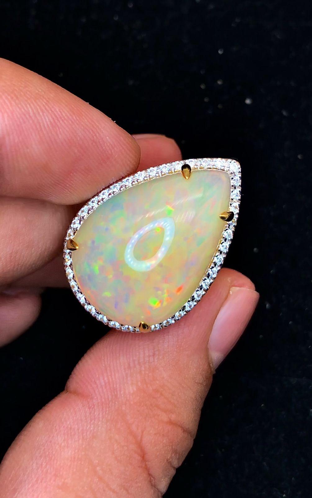 Bochic “Orient” Natural Diamond & Fire Opal Ring Set In 18K Gold & Silver In New Condition For Sale In New York, NY