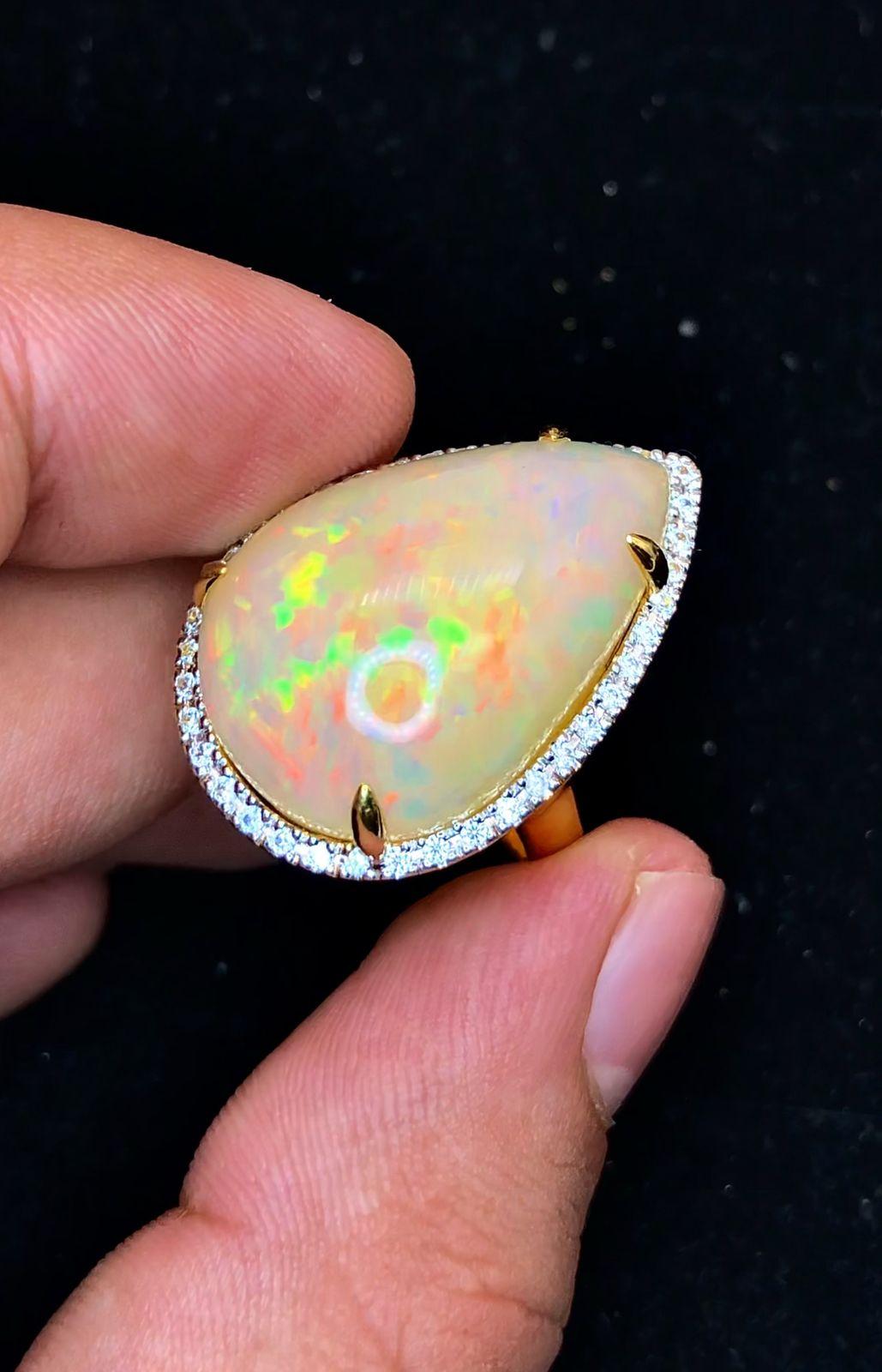 Women's or Men's Bochic “Orient” Natural Diamond & Fire Opal Ring Set In 18K Gold & Silver For Sale
