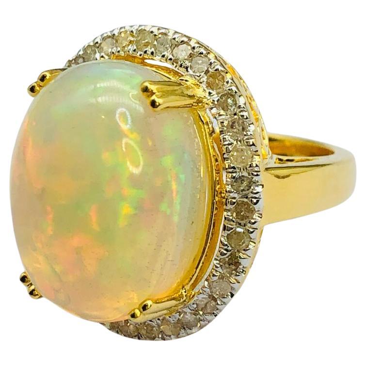Anillo Bochic "Orient" de diamantes naturales y ópalo de fuego en oro de 18 quilates y plata